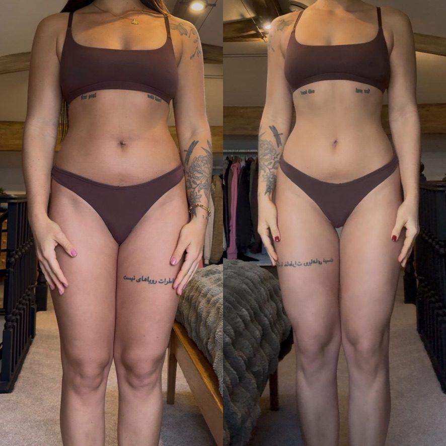 Elly — before and after transformation photos, fat loss phase, 4 weeks