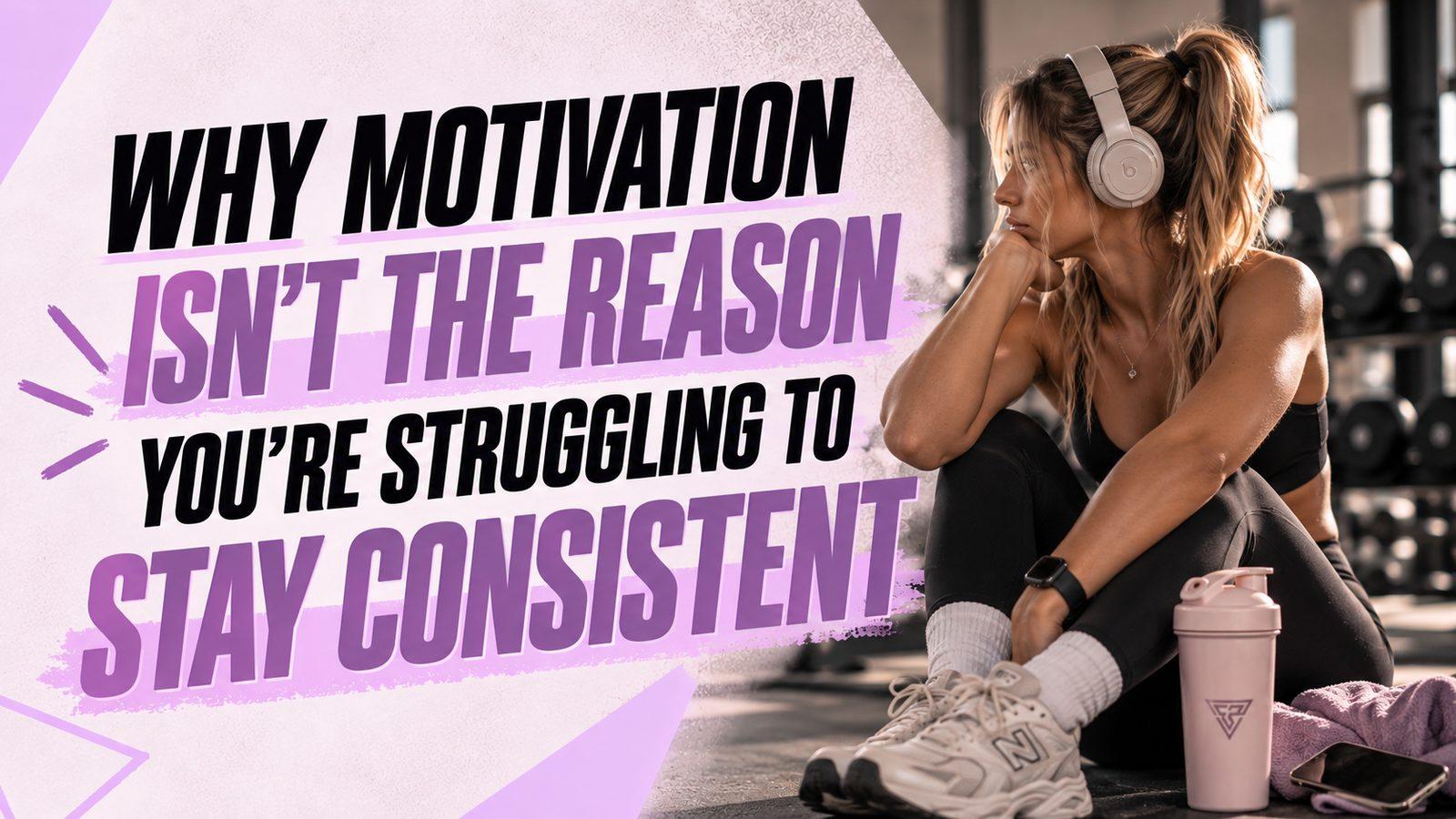 Woman sitting on the gym floor looking tired and unmotivated beside her water bottle and towel, illustrating having zero motivation to train