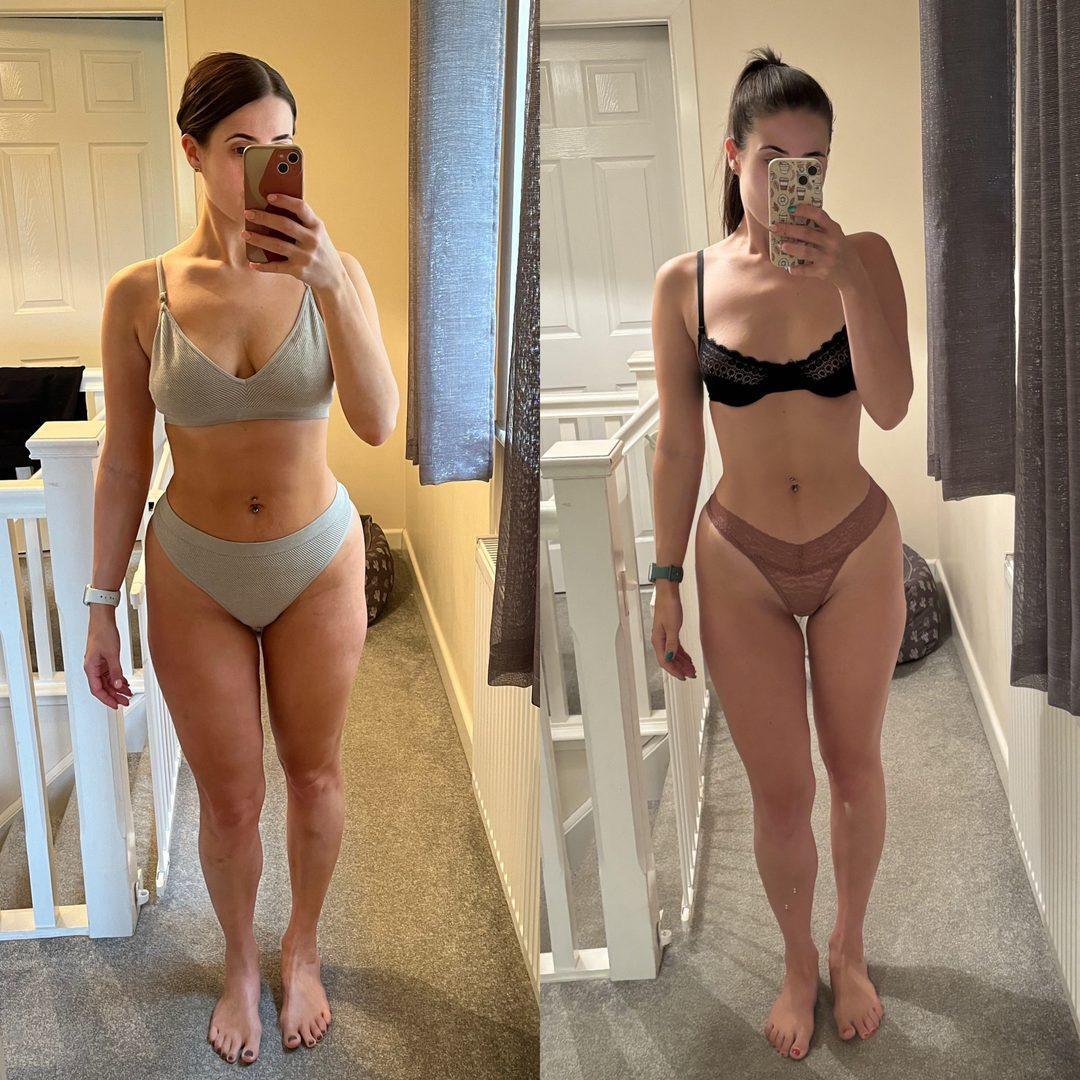Ellie, 27 — before and after transformation photos, -6kg postpartum